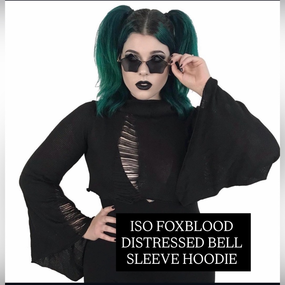 ISO FOXBLOOD Black Distressed Bell Sleeve Hoodie SIZE M-L